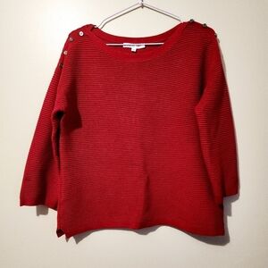 *3 for $30* Ribbed 3/4 Sleeve Sweater with Button Shoulder Details